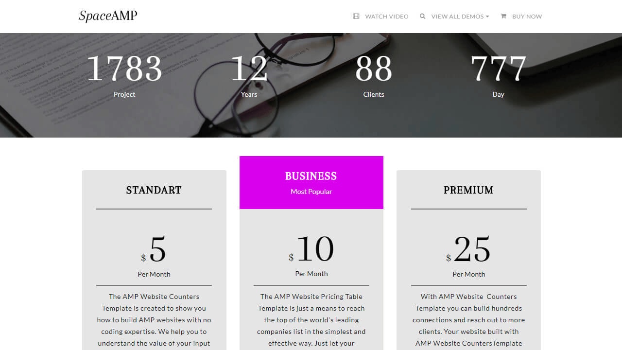 AMP Website Counters And Pricing Tables Template